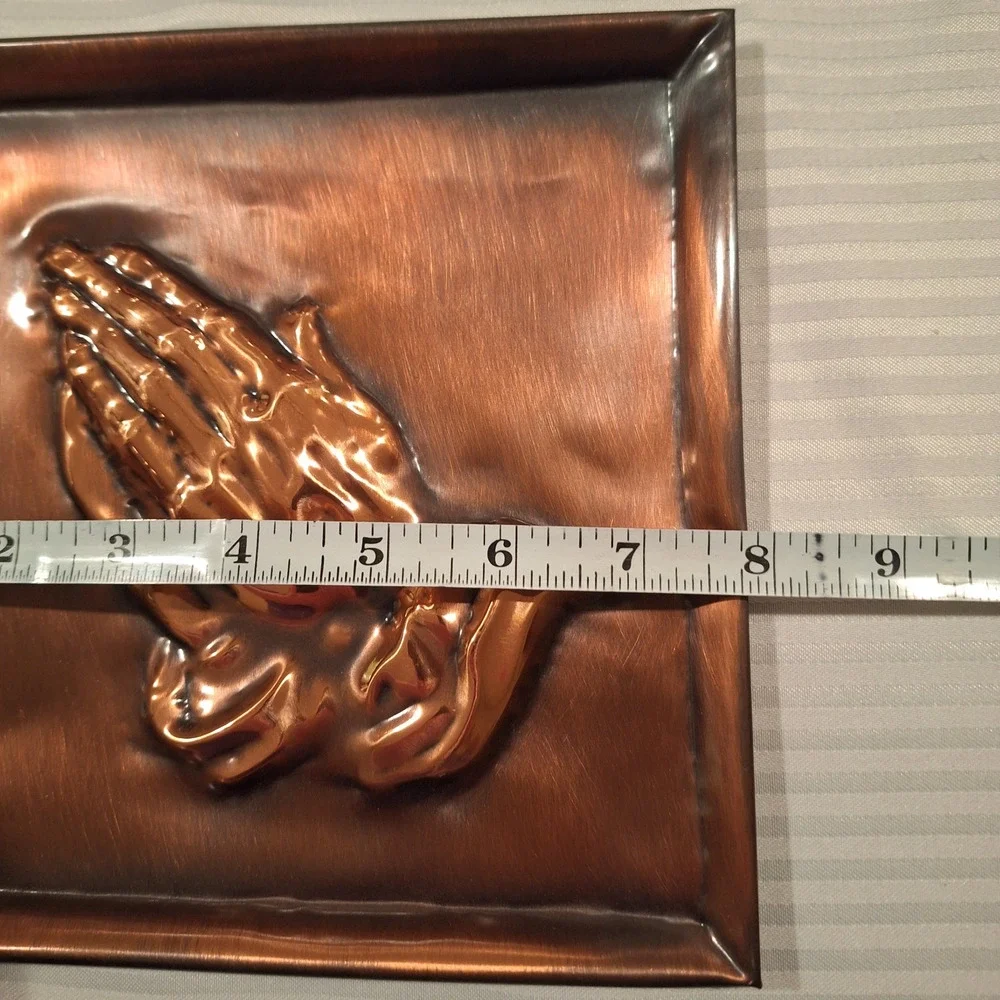 Vtg Coppercraft Guild Copper Praying Hands 3D Relief Square Wall Plaque 8